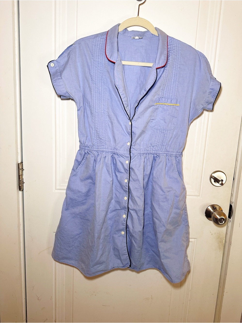 Steven Alan Light Blue Button-Front Dress with Red Trim